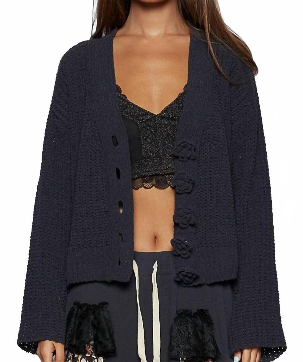 NEW POL willow chenille v cardigan sweater in charcoal